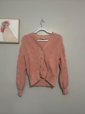 LOFT Dusty Rose Button-Front Knit Cardigan